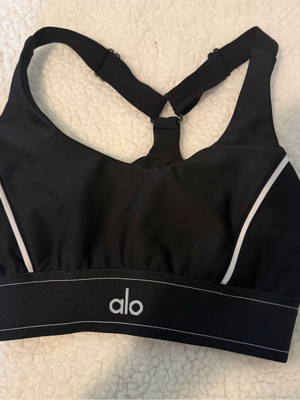 ALO Yoga Black Women's Swim Sports Bra with White Piping